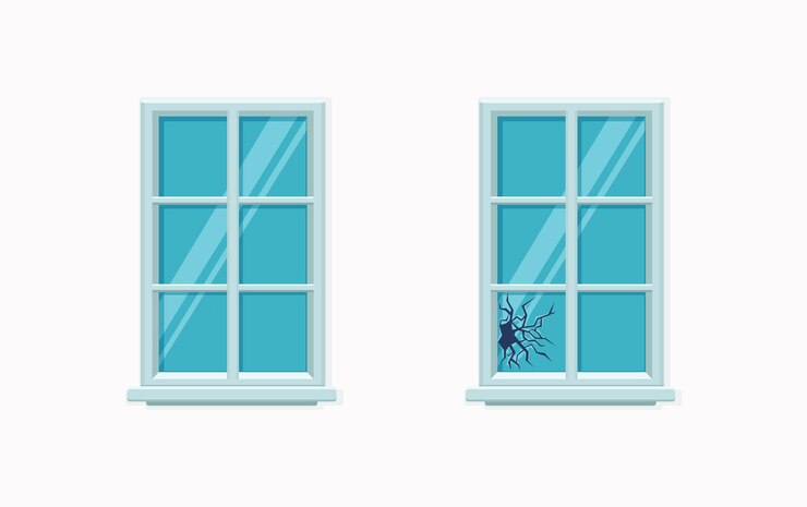 Vector ventana rota con ilustración de vidrio agrietado