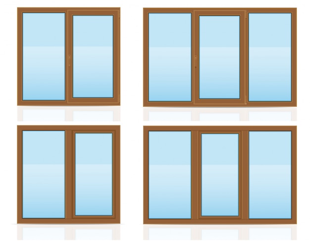 Vector ventana transparente de plástico marrón vista en interiores y exteriores ilustración vectorial