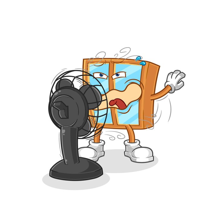 Vector ventana con el vector de mascota de dibujos animados de personaje de ventilador