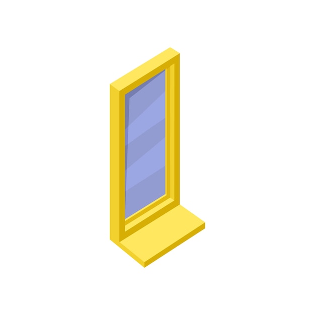 Ventana con vidrio azul marco amarillo brillante y alpendre de la ventana Ilustración vectorial isométrica Elemento gráfico para aplicación móvil Icono de estilo 3D moderno Diseño plano colorido aislado sobre fondo blanco