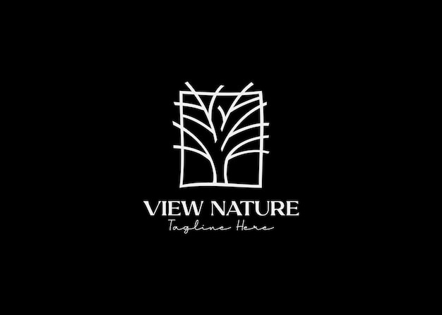 Ventana de vista de ilustración con vector de logotipo de naturaleza de árbol