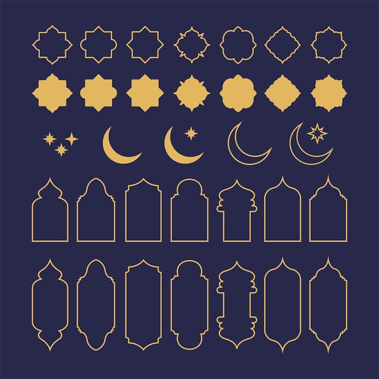 Vector ventanas y arcos de la mezquita islámica ilustración vectorial en estilo plano