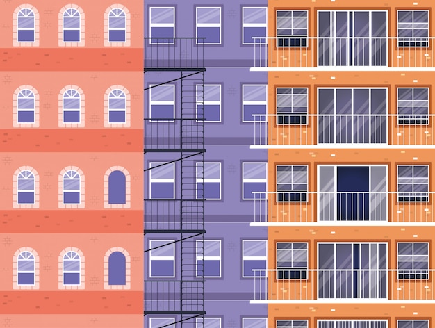 Vector ventanas fuera de edificios de colores de diseño vectorial