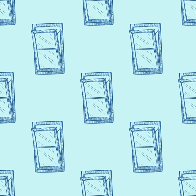 Ventanas inclinadas hacia adelante grabadas de patrones sin fisuras Marco retro ventana de vidrio estilo dibujado a mano