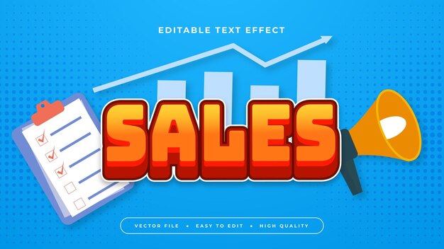 Las ventas de azul naranja y blanco estilo de fuente de efecto de texto editable en 3D