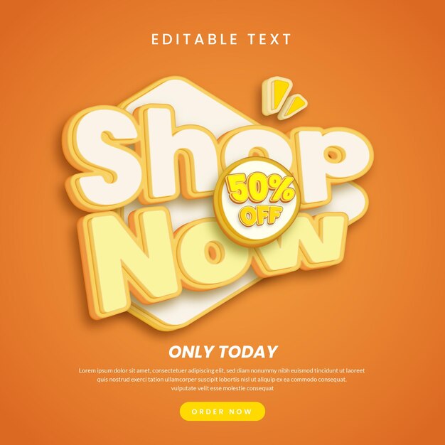Ventas de banner de fondo colorido con plantilla de efecto de texto 3d comprar ahora