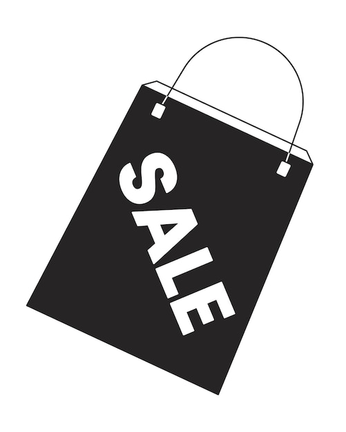 Ventas de bolsas de boutique en blanco y negro etiqueta de precio de dibujos animados en línea 2D Compras de centros comerciales contorno vectorial aislado etiqueta adhesiva venta de vacaciones Ilustración monocromática de puntos planos etiqueta de promoción minorista