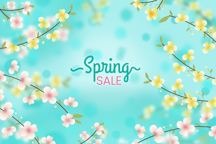 Vector ventas borrosas de primavera con fondo floral