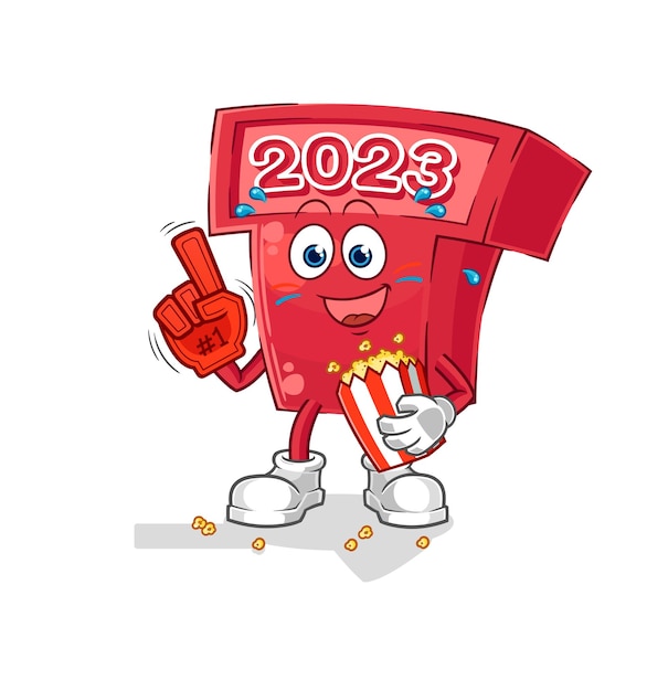 Ventilador de año nuevo 2023 con vector de caracteres de ilustración de palomitas de maíz