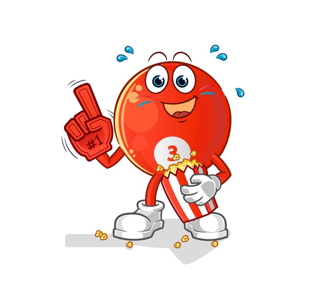Ventilador de bola de billar rojo con ilustración de palomitas de maíz. vector de caracteres