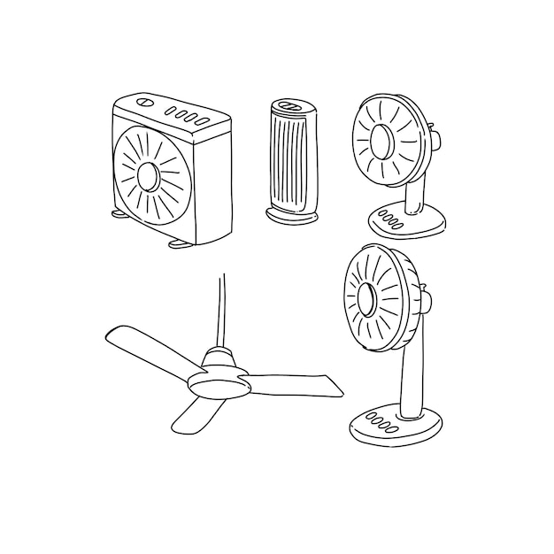 ventilador dibujado a mano doodle ilustraciones vector conjunto