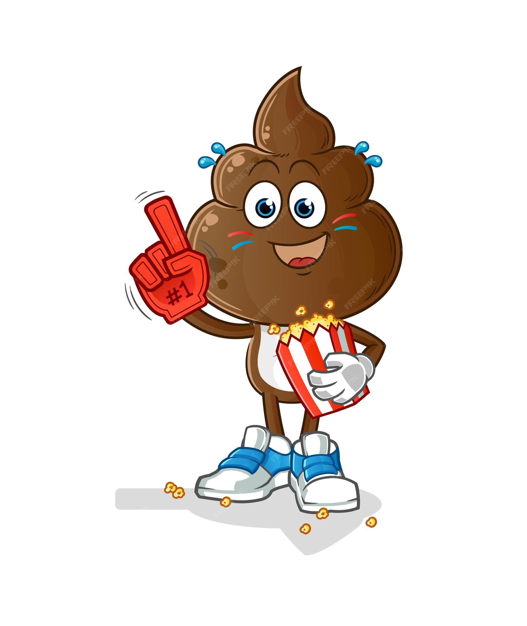 Ventilador de dibujos animados de cabeza de mierda humana con vector de carácter de ilustración de palomitas de maíz | Vector Premium Ventilador de dibujos animados de cabeza de mierda humana con vector de carácter de ilustración de palomitas de maíz | Vector Premium