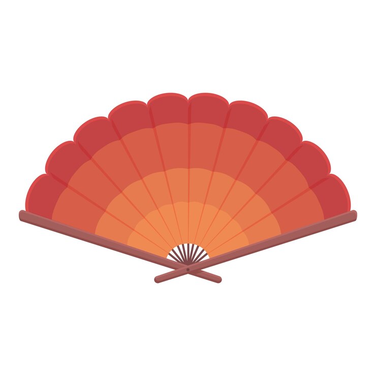 Ventilador plegable de mano tradicional rojo y naranja para enfriar