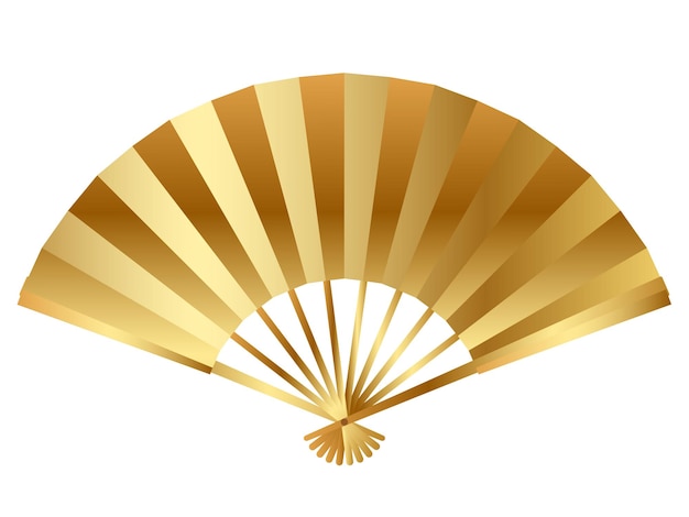 Vector ventilador plegable de oro vectorial. artículos vintage japoneses aislados sobre un fondo blanco.