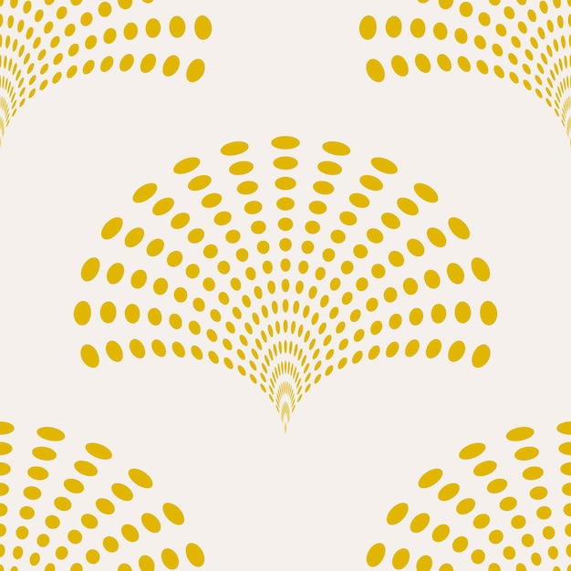 Ventilador de semitono dorado abstracto de patrones sin fisuras. Fondo de arte pop geográfico. Telón de fondo geométrico