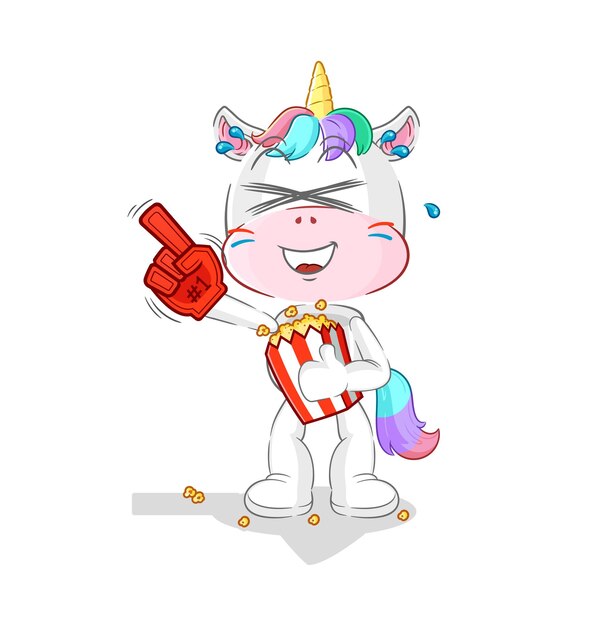 Ventilador de unicornio con vector de caracteres de ilustración de palomitas de maíz