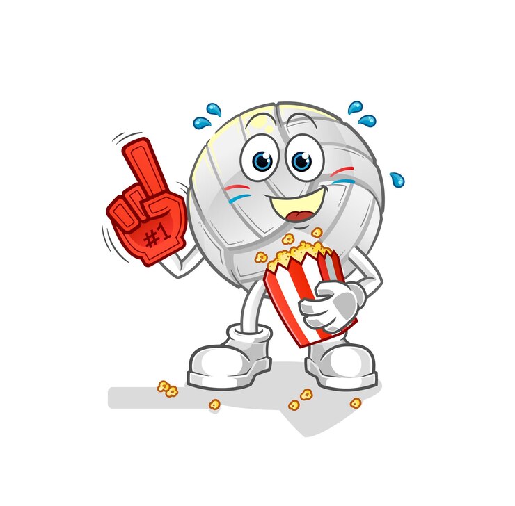 Vector ventilador de voleibol con ilustración de palomitas de maíz. vector de personaje