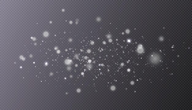Ventisca de nieve, fondo de invierno de Navidad. Copos de nieve volando aislados sobre fondo transparente.