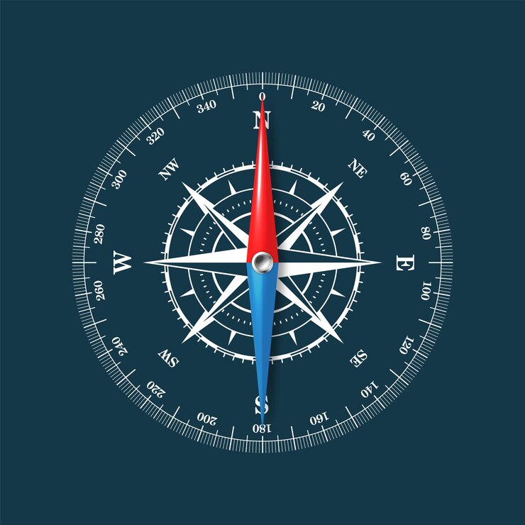 Vector vento náutico de brújula marina con direcciones cardinales de noreste suroeste y grado