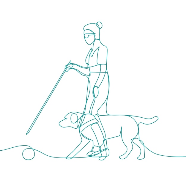 Ver arte de línea de perro y mujer