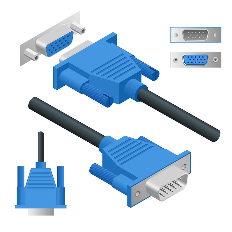 Vector ver derecha e isometría video graphics array vga conector vector ilustración
