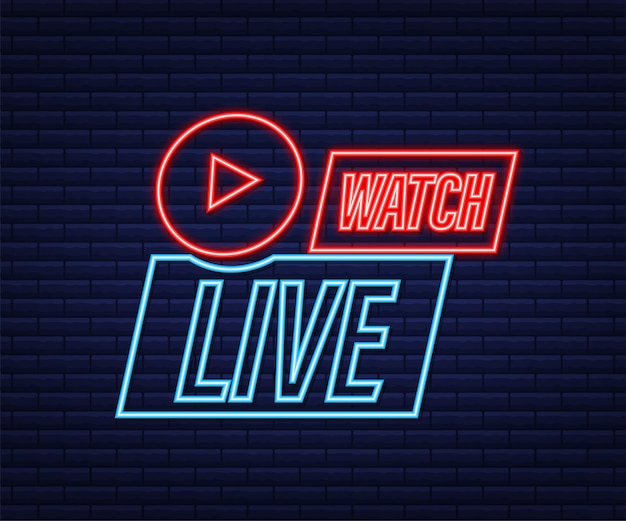 Ver insignia en vivo, icono, sello, logotipo. Icono de neón. Ilustración vectorial.