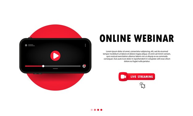 Ver seminarios web en línea sobre la ilustración de teléfonos inteligentes. Lección en línea, formación, curso. Vector sobre fondo aislado. EPS 10.