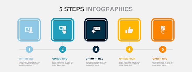 Ver video aprender más leer más como visitar íconos de enlace Plantilla de diseño infográfico Concepto creativo con 5 pasos