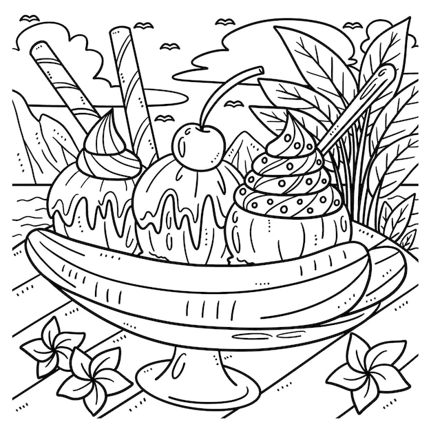 Verano Banana Split Página para colorear para niños