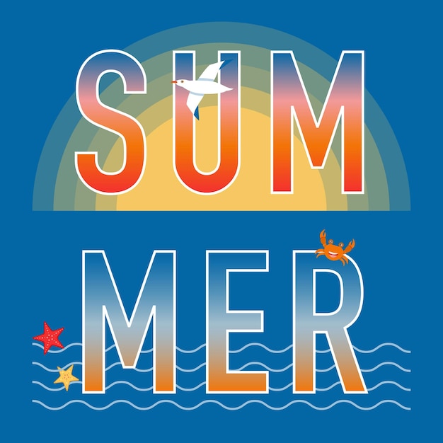 VERANO cartel de banner de texto o fondo azul de invitación Ilustración vectorial en estilo plano