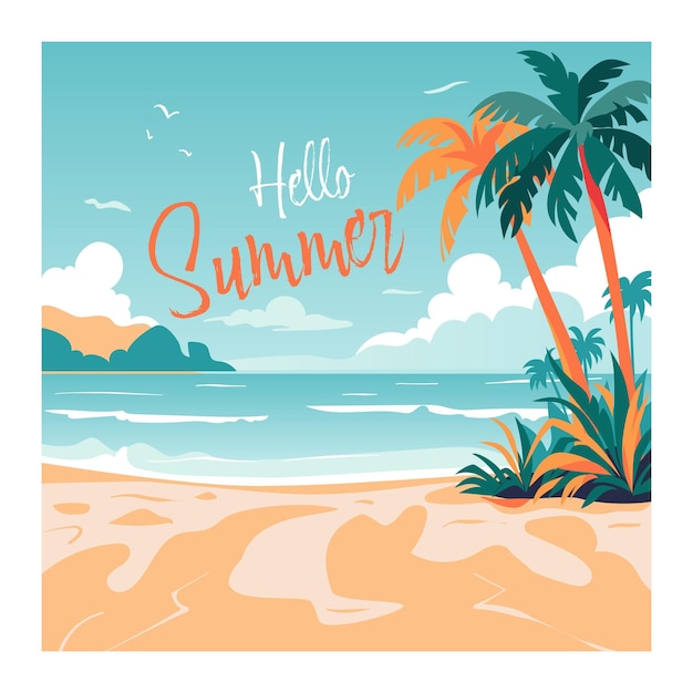 Verano y diseño de concepto de viaje mujer joven con cóctel mirando en la playa tropical con palmera