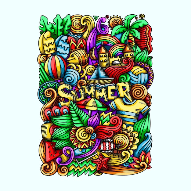 Verano Doodle Vector Diseño Ilustraciones