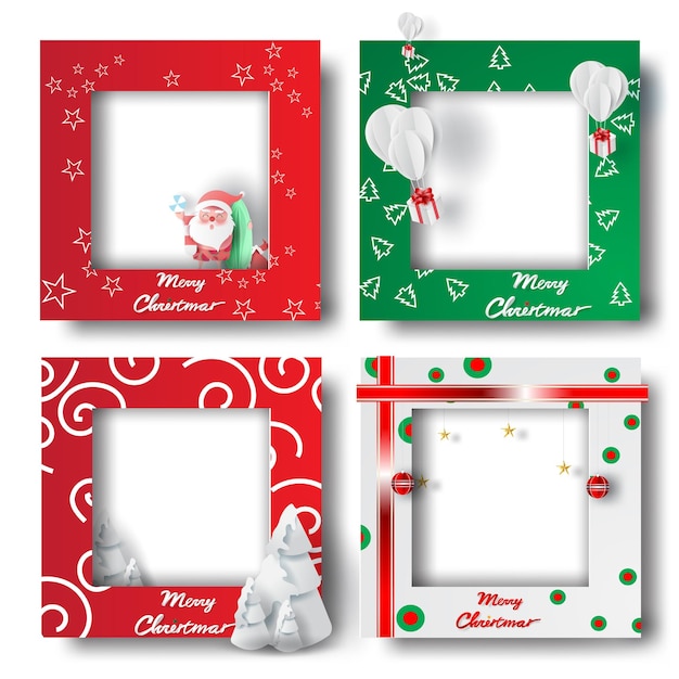 Verano Feliz Navidad y Feliz año nuevo diseño de fotos de marco de borde en fondo de transparencia. Corte de papel de origami creativo y estilo artesanal. Tarjeta de regalo de vacaciones. Ilustración de vector de postal de invierno