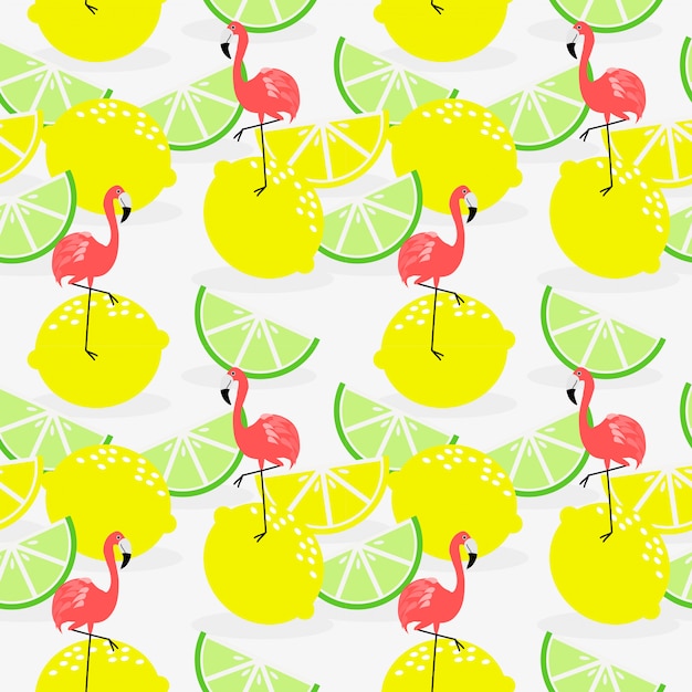 Verano de limón y flamenco de patrones sin fisuras.