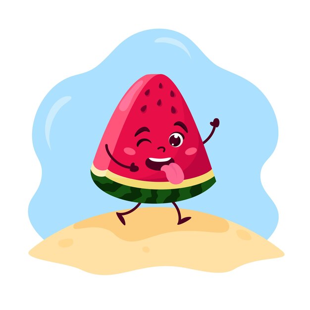 Verano lindo personaje de sandía kawaii. Ilustración vectorial. Estilo de dibujos animados.
