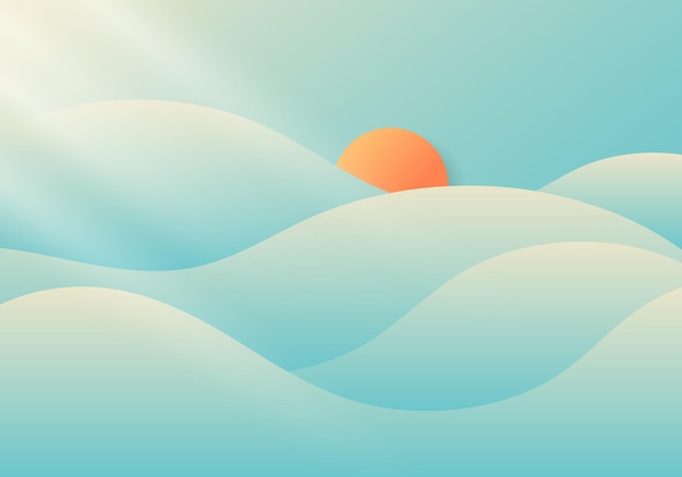 Vector verano nublado y brumoso con luz solar sobre fondo de cielo azul concepto mínimo de naturaleza. ilustración vectorial