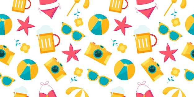 Verano de patrones sin fisuras con hobby y ocio playa objetos patrón decorativo papel de envolver co