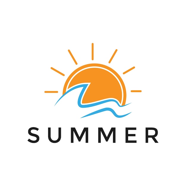 Verano playa costa isla mar océano y verano sol rayos logo diseño inspiración