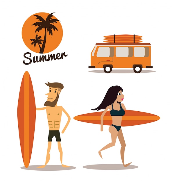 Verano en la playa. diseño plano. ilustración vectorial