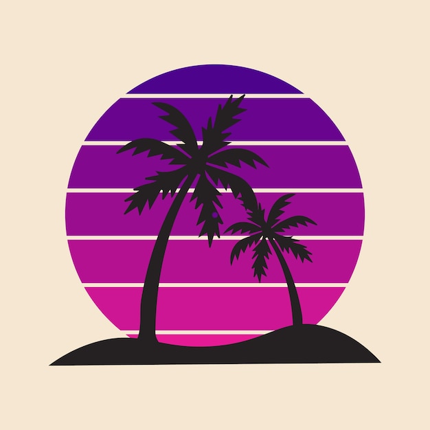 verano playa palmera retro silhouettt logo vector ilustración