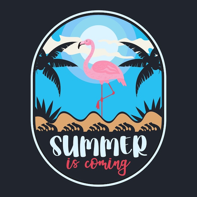 Verano Puesta de sol Playa Etiqueta Vector Ilustración Retro Vintage Insignia Etiqueta y diseño de camiseta
