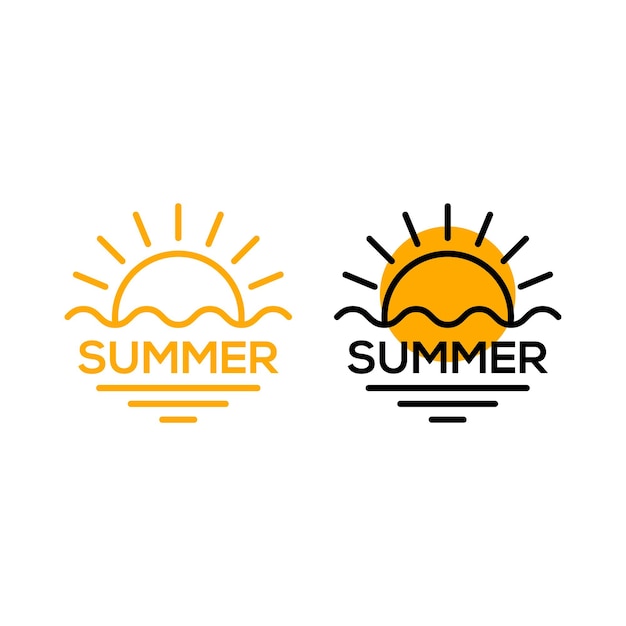 Verano con sol y ola vector logo icono plantilla