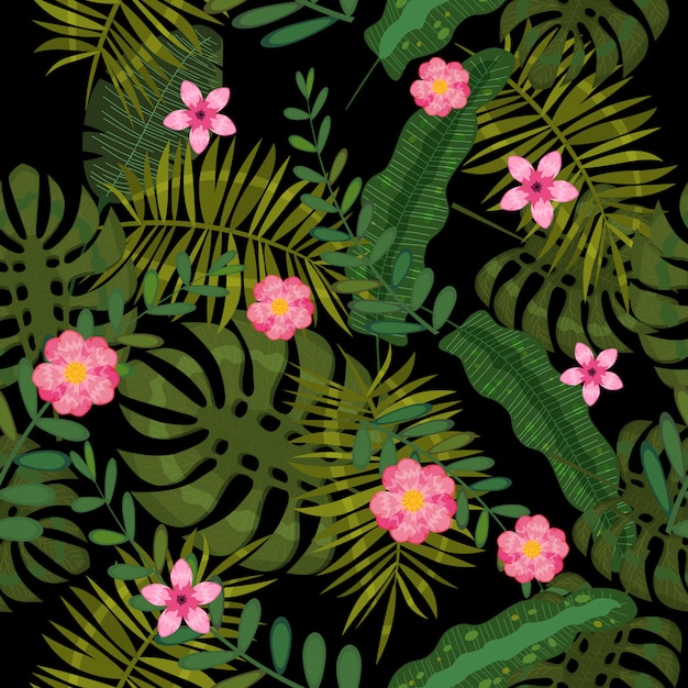 Verano transparente exótica floral tropical palm, hojas de plátano.