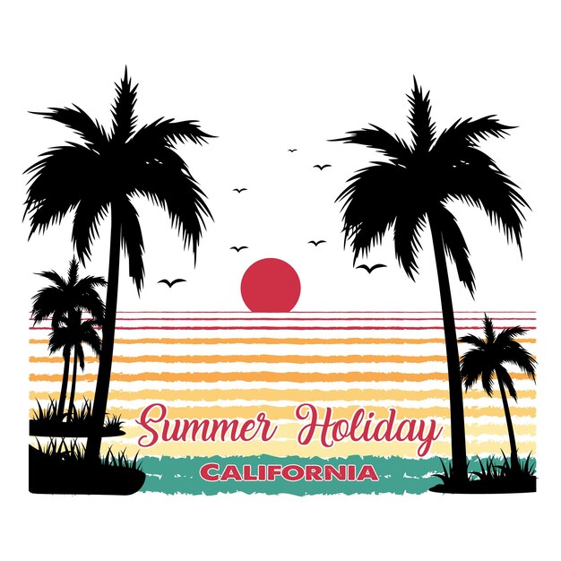 Verano vacaciones California camiseta diseño Vector ilustración