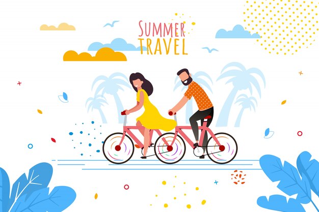 Verano de viaje en bicicleta para dos dibujos animados banner