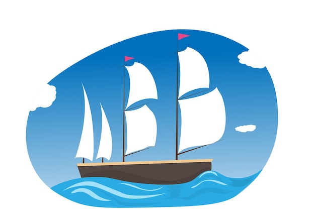 Verano viaje velero retro vintage estilo plano dibujos animados ilustración vectorxDxA