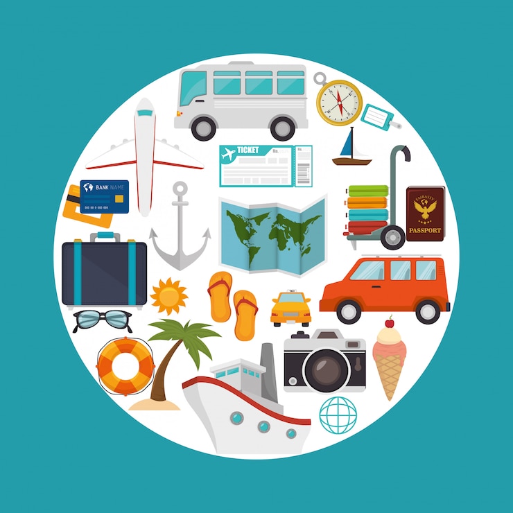 Vector verano, viajes y vacaciones.
