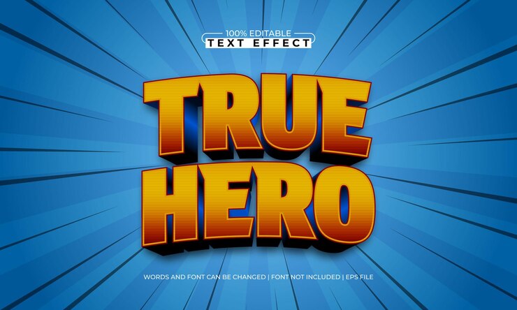 Vector verdadero héroe efecto de texto editable con un estilo de texto de poder y héroe