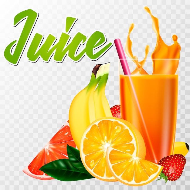 Vector un verdadero vaso de jugo con frutas y un toque