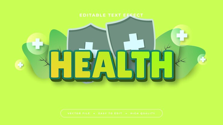 Vector verde amarillo y azul salud estilo de fuente de efecto de texto editable en 3d